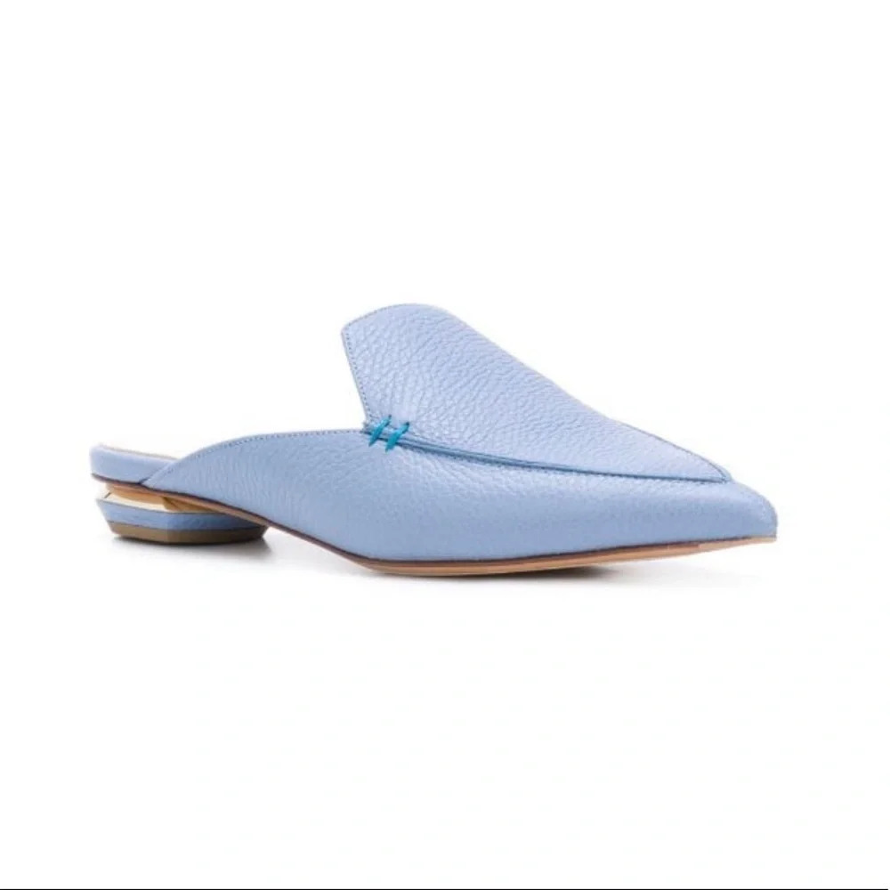 $495 Nicholas Kirkwood Beya Flat Mules in Sky Blue Leather Size 7 Rare Shoes